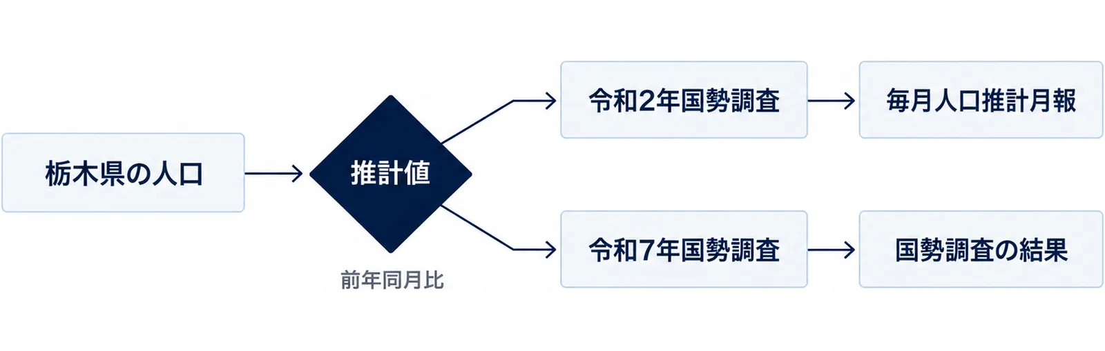 推計値と国勢調査の結果を区別して扱うことを示す分岐図