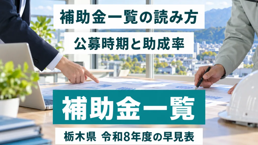 栃木県の補助金一覧の読み方｜公募時期と助成率の早見表